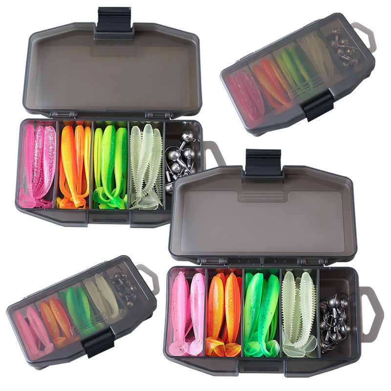 Heyoo钓具套装|软饵路亚假饵套装夜光螺纹鱼饵铅头钩曲柄钩加t尾全套