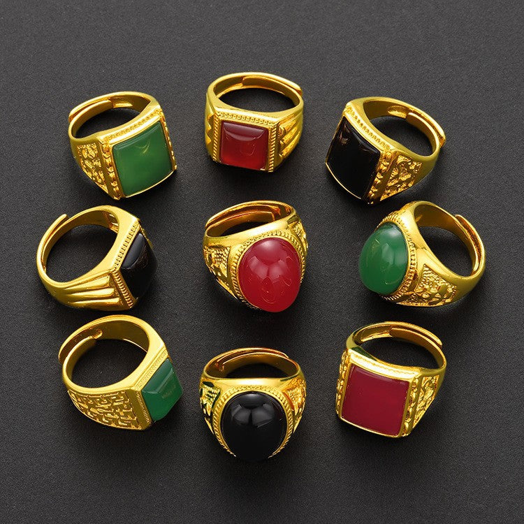 Heyoo精品24K镀金戒指男士首饰开口戒指