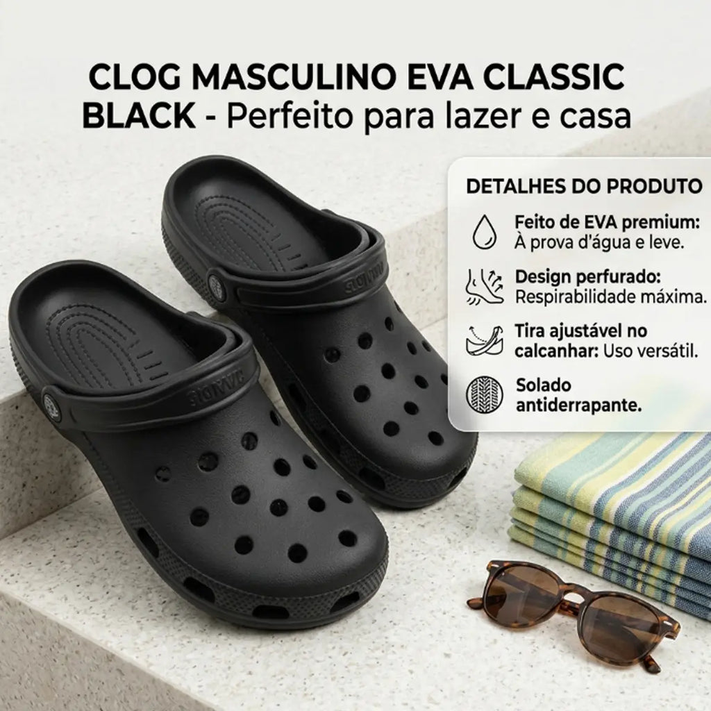 Chinelo Clog Masculino Grande HEYOO Do 40 Ao 45 - Sapato De EVA Com Furos Liso Casual - Pronta Entrega